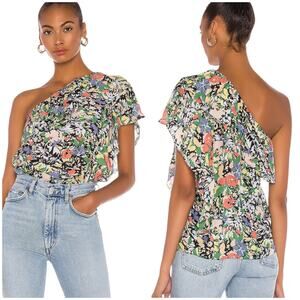 Parker NWT Minnie Silk Blend Blouse Cannes Floral Size M Flounce Overlay Crepe